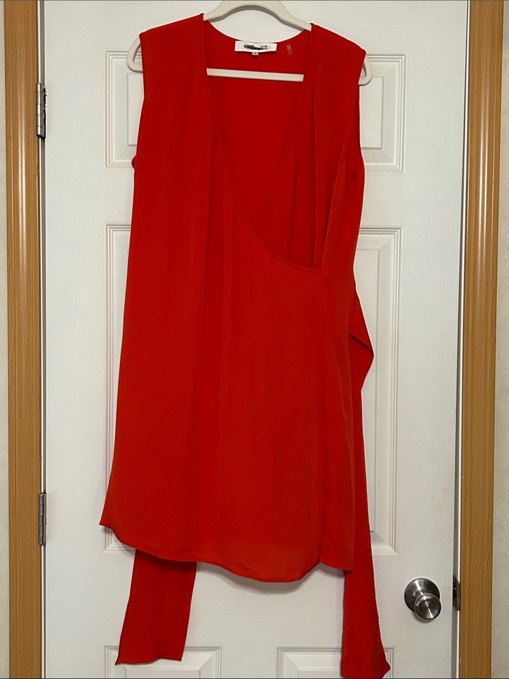 Diane Von Furstenberg Red 100% Silk Wrap Longline Tunic Top